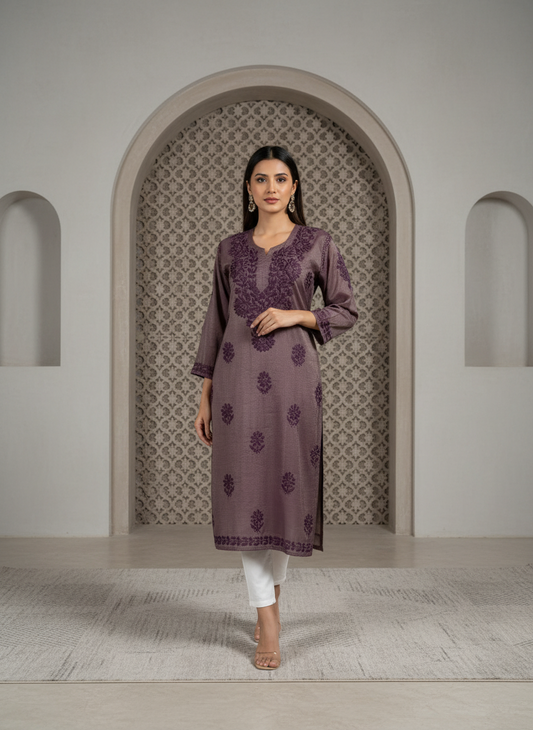 TISSUE COTTON CHIKANKARI KURTA