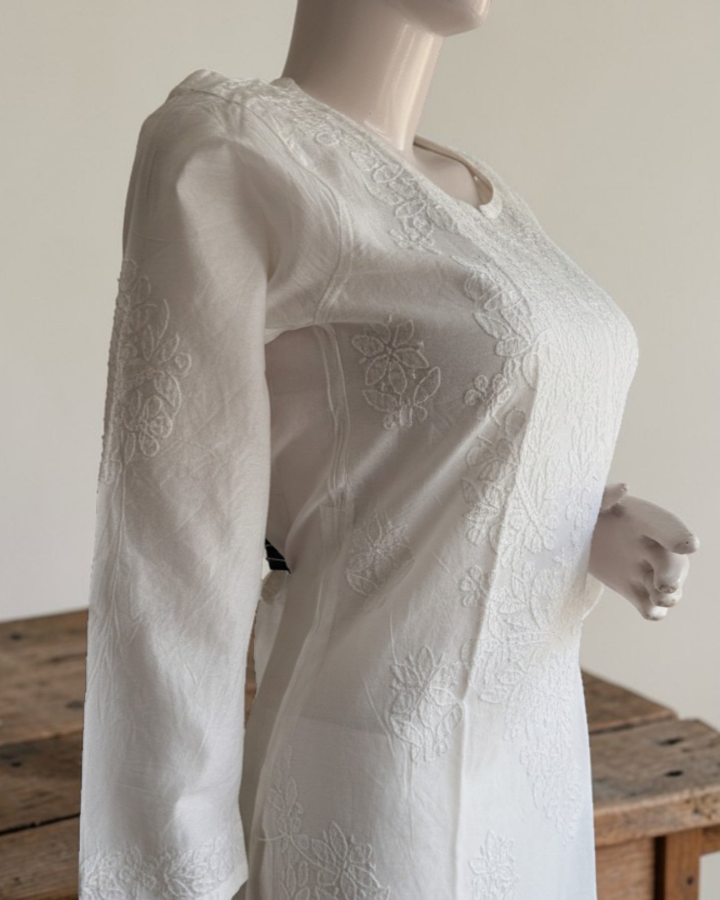 WHITE PREMIUM CHANDERI  COTTON KUTI SHADOW WORK