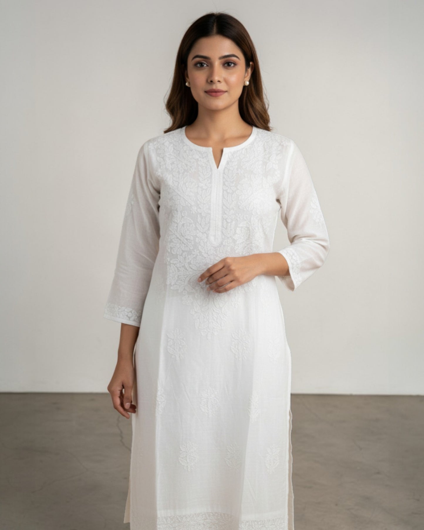 WHITE PREMIUM CHANDERI  COTTON KURTI