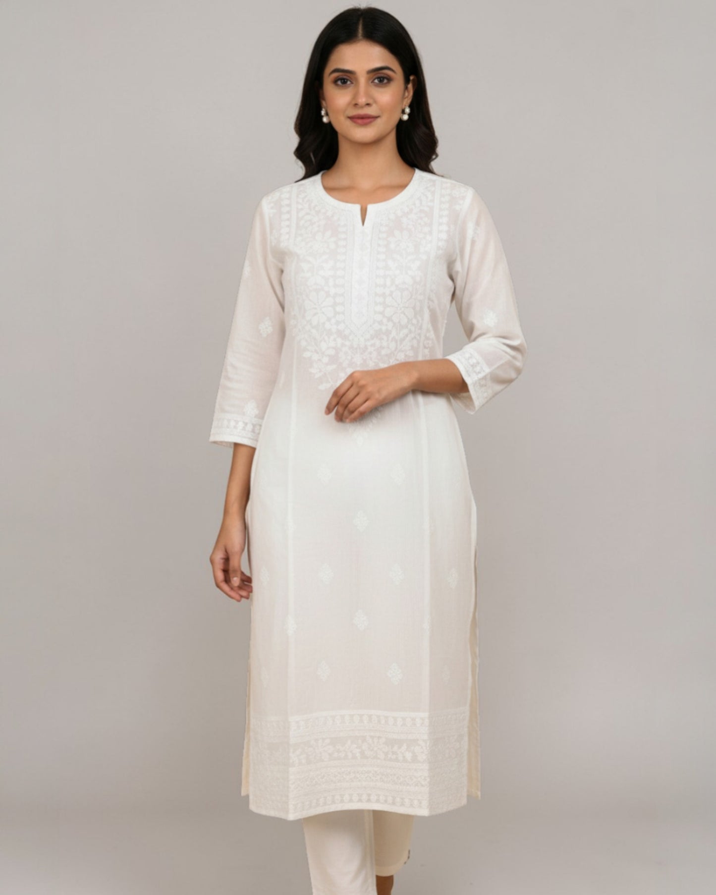 WHITE PREMIUM CHANDERI  COTTON KURTI