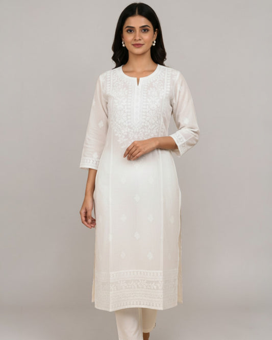 WHITE PREMIUM CHANDERI  COTTON KURTI