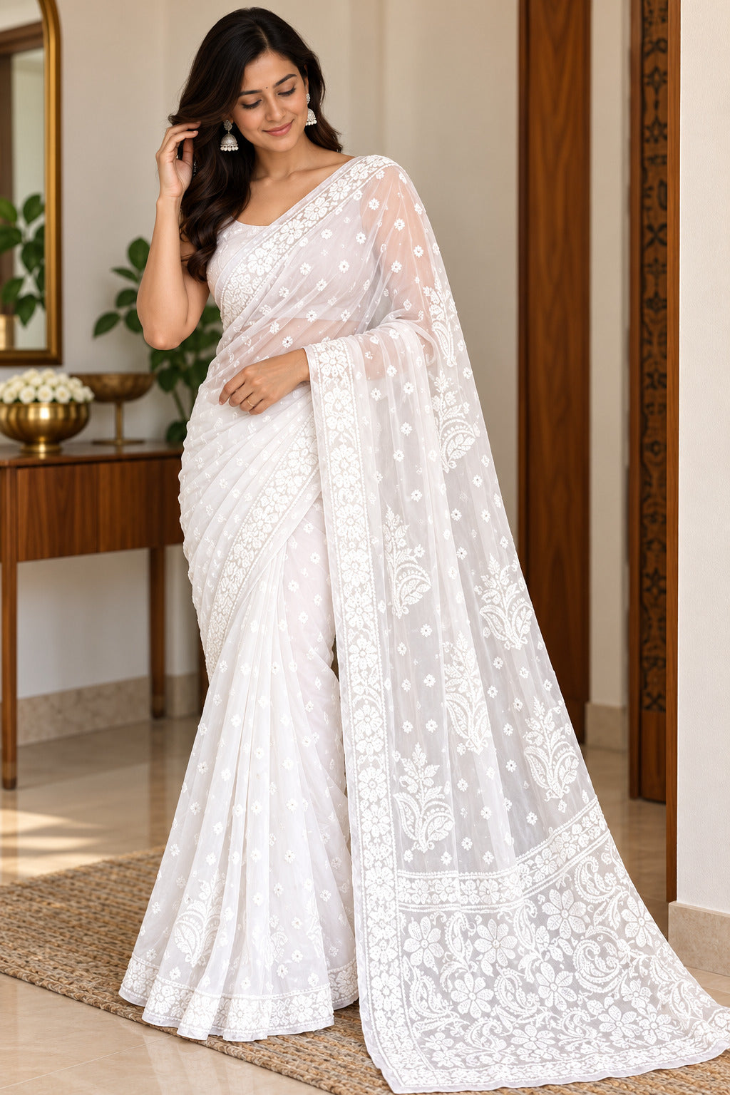 PARAMPARA VISCOSE HANDCRAFTED CHIKANAKRI SAREE
