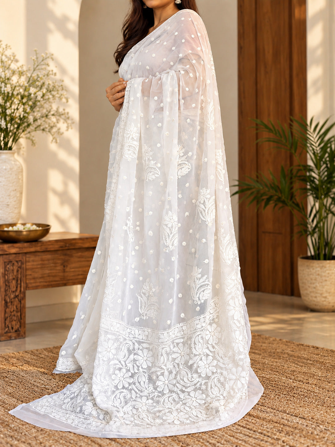PARAMPARA VISCOSE HANDCRAFTED CHIKANAKRI SAREE
