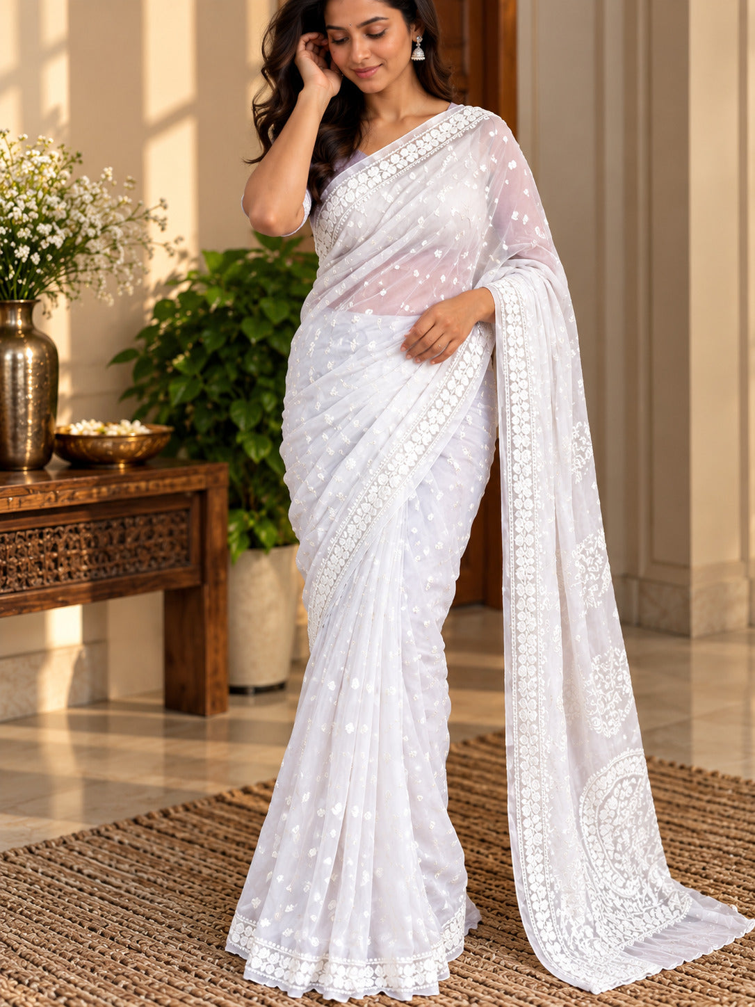 PARAMPARA VISCOSE HANDCRAFTED CHIKANAKRI SAREE