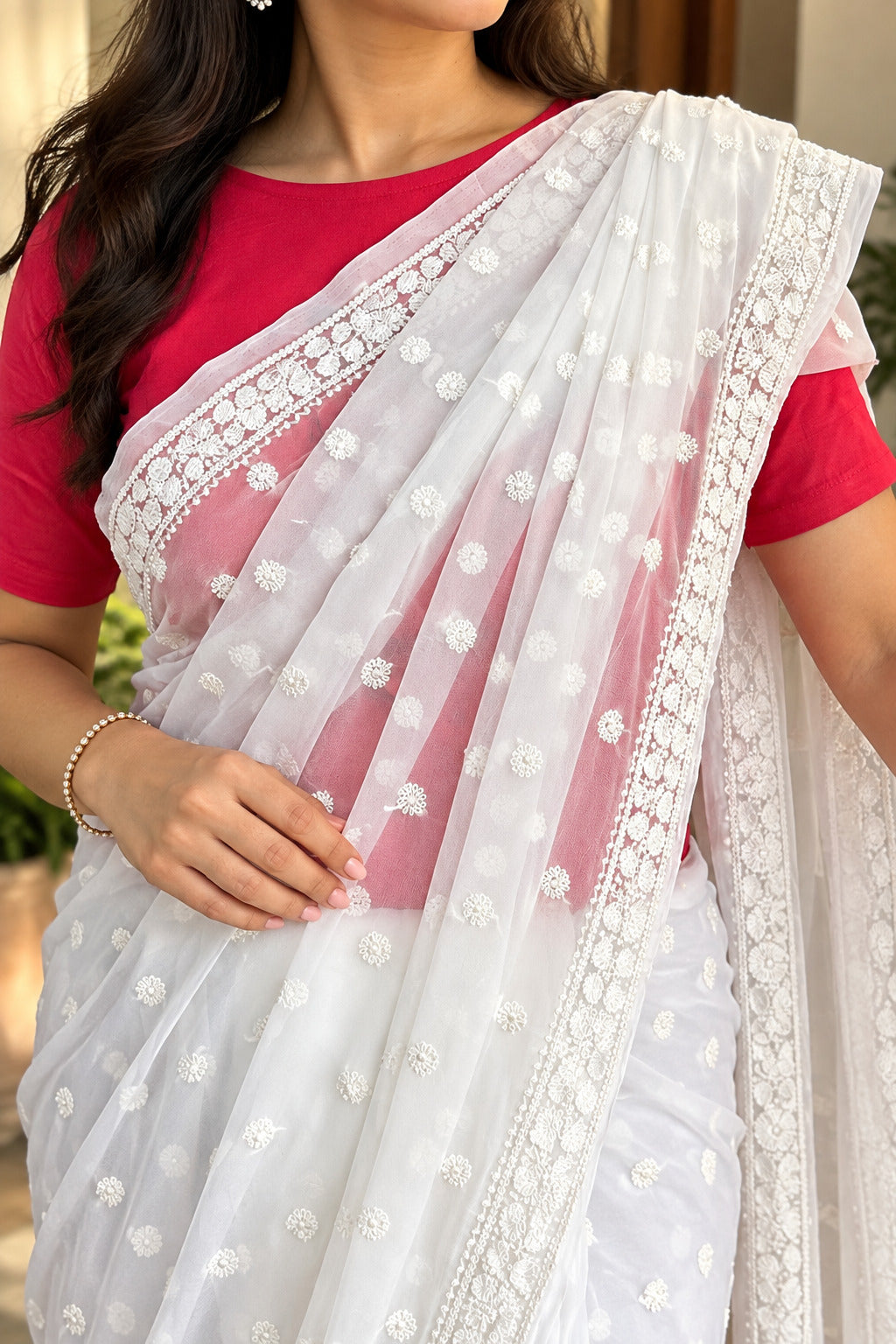 PARAMPARA VISCOSE HANDCRAFTED CHIKANAKRI SAREE