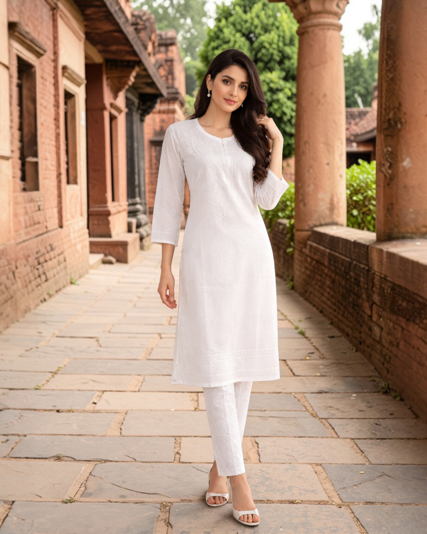 WHITE PREMIUM CHANDERI  COTTON KURTI