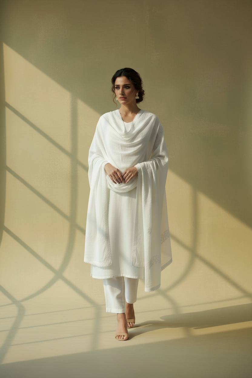 LUCKNOWI MUL COTTON CHIKANKARI DUPATTA