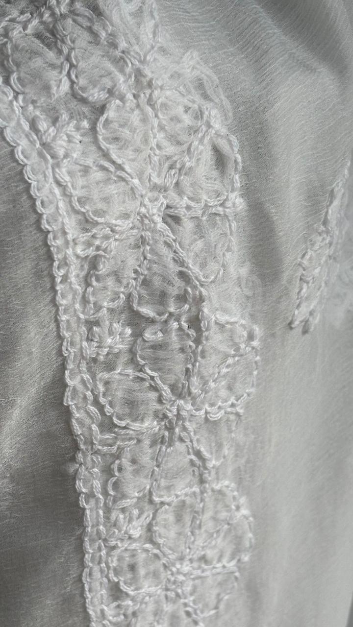 LUCKNOWI WHITE CHIKANKARI SHADOW WORK DUPATTA