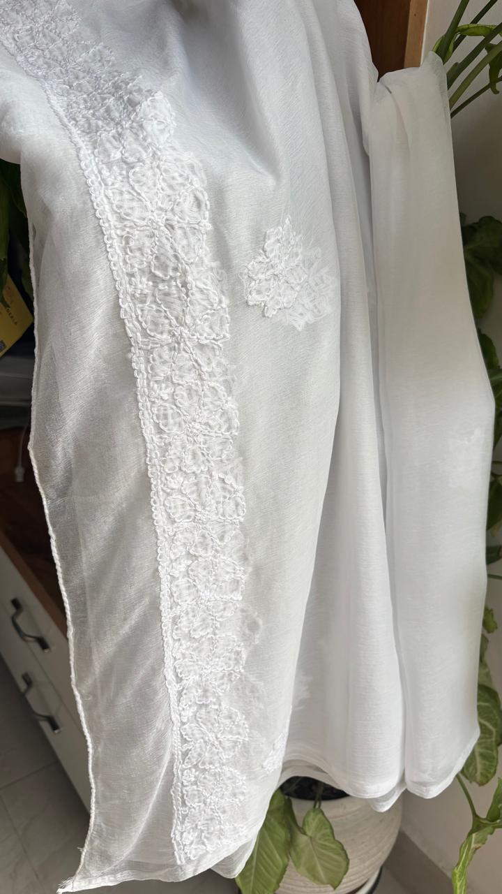 LUCKNOWI WHITE CHIKANKARI SHADOW WORK DUPATTA