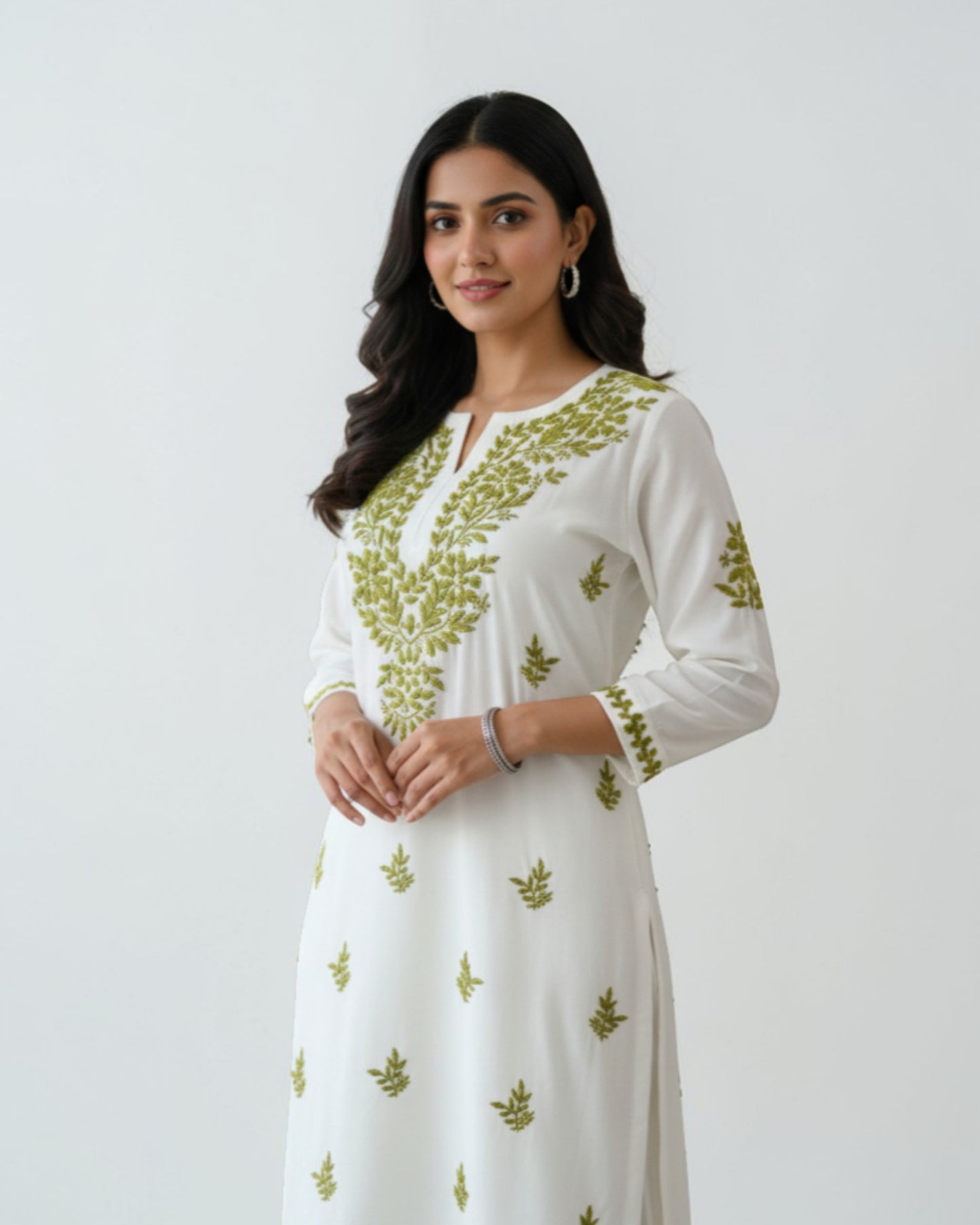 RAYON HAND-EMBROIDERED LUCKNOWI GHASPATTI CHIKANKARI KURTA