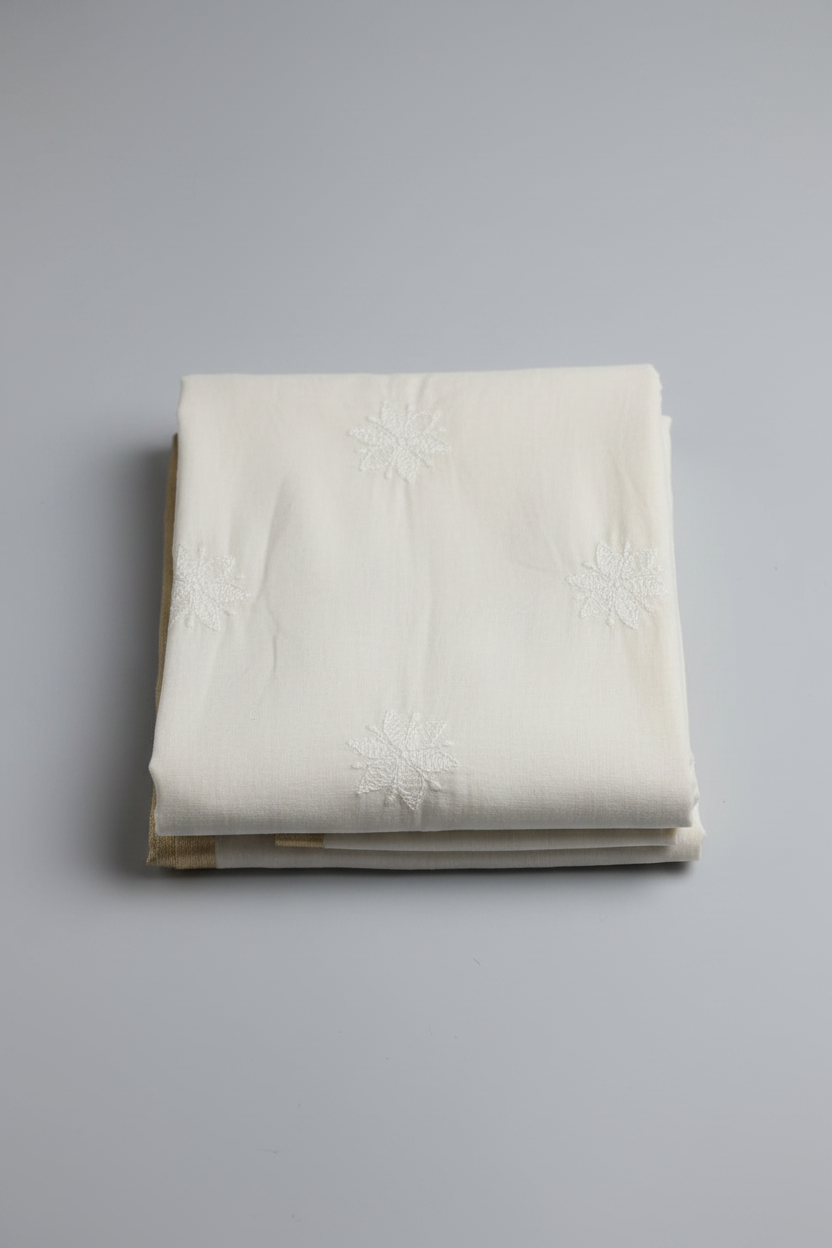 LUCKNOWI OFF WHITE CHANDERI COTTON DUPATTA WITH ZARI BORDER