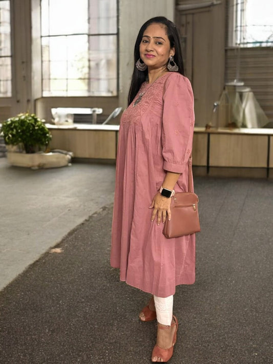 ONION COLOR PREMIUM COTTON  HANDCRAFTED KURTI
