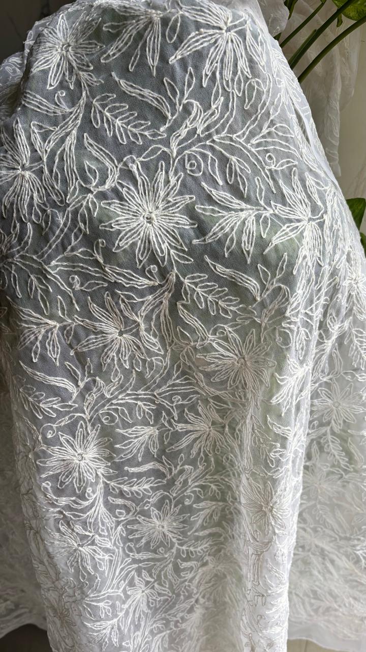 LUCKNAWI WHITE CHIKANKARI TEPCHI WORK DUPATTA