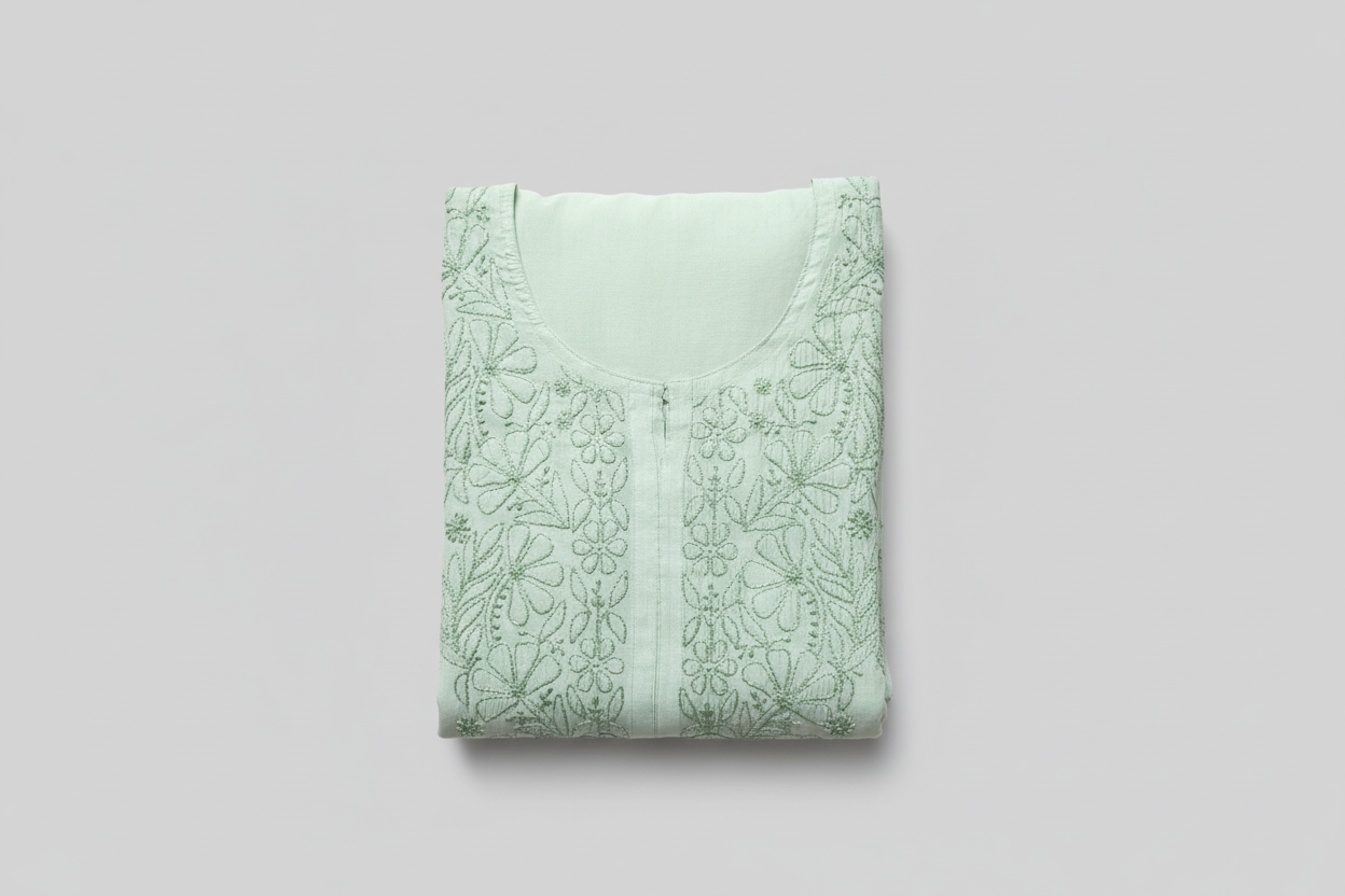 PASTEL CHANDERI COTTON SHADOW WORK CHIKANKARI KURTI (PLUS SIZE)