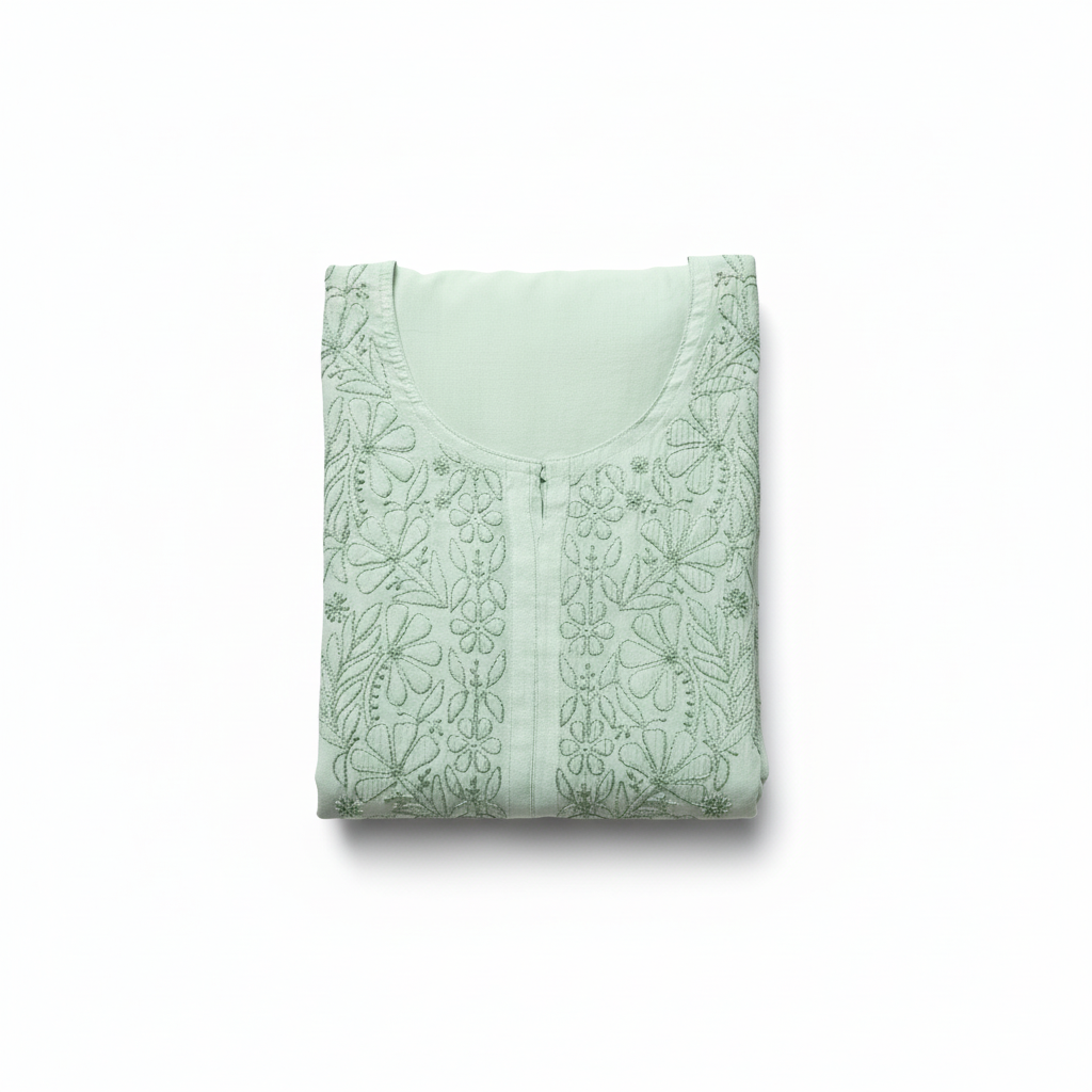 PASTEL CHANDERI COTTON SHADOW WORK CHIKANKARI KURTI (PLUS SIZE)