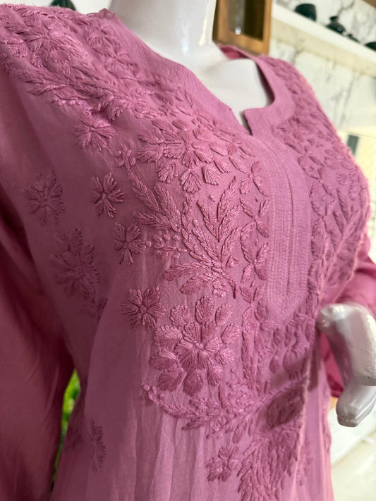 MAUVE PINK  CHANDERI COTTON SUIT WITH CHIKANKARI 011