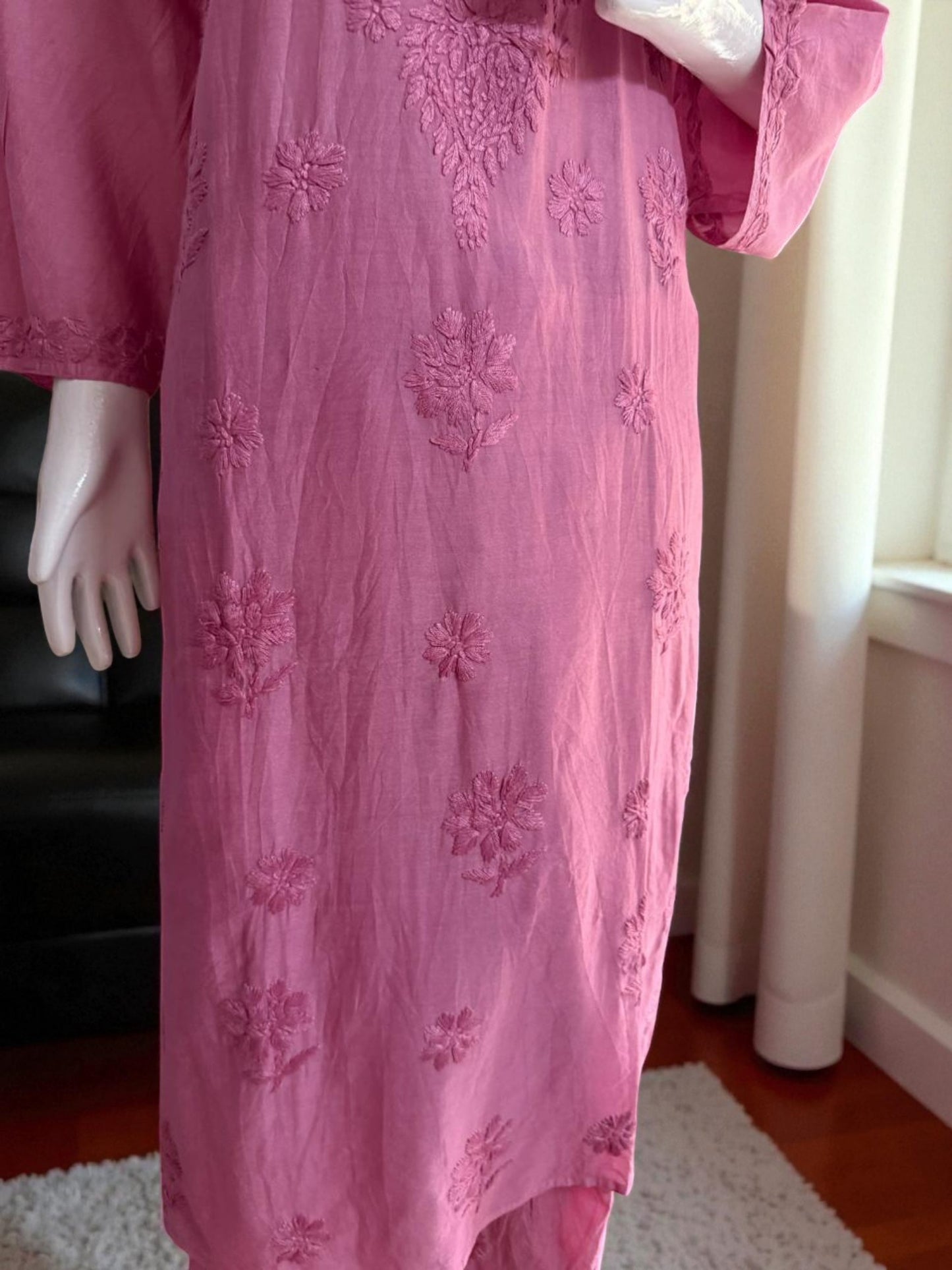 MAUVE PINK  CHANDERI COTTON SUIT WITH CHIKANKARI 011