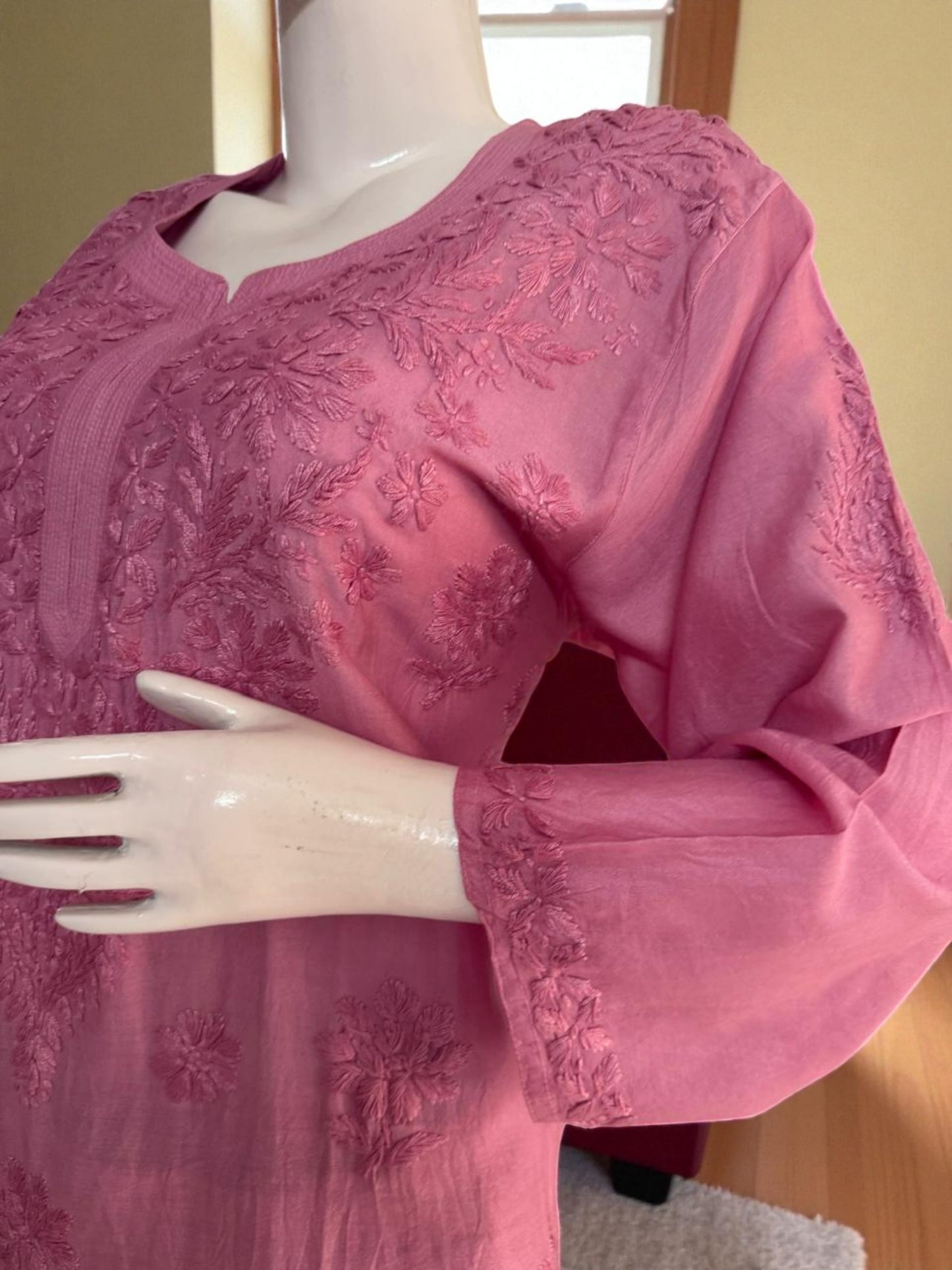 MAUVE PINK  CHANDERI COTTON SUIT WITH CHIKANKARI 011