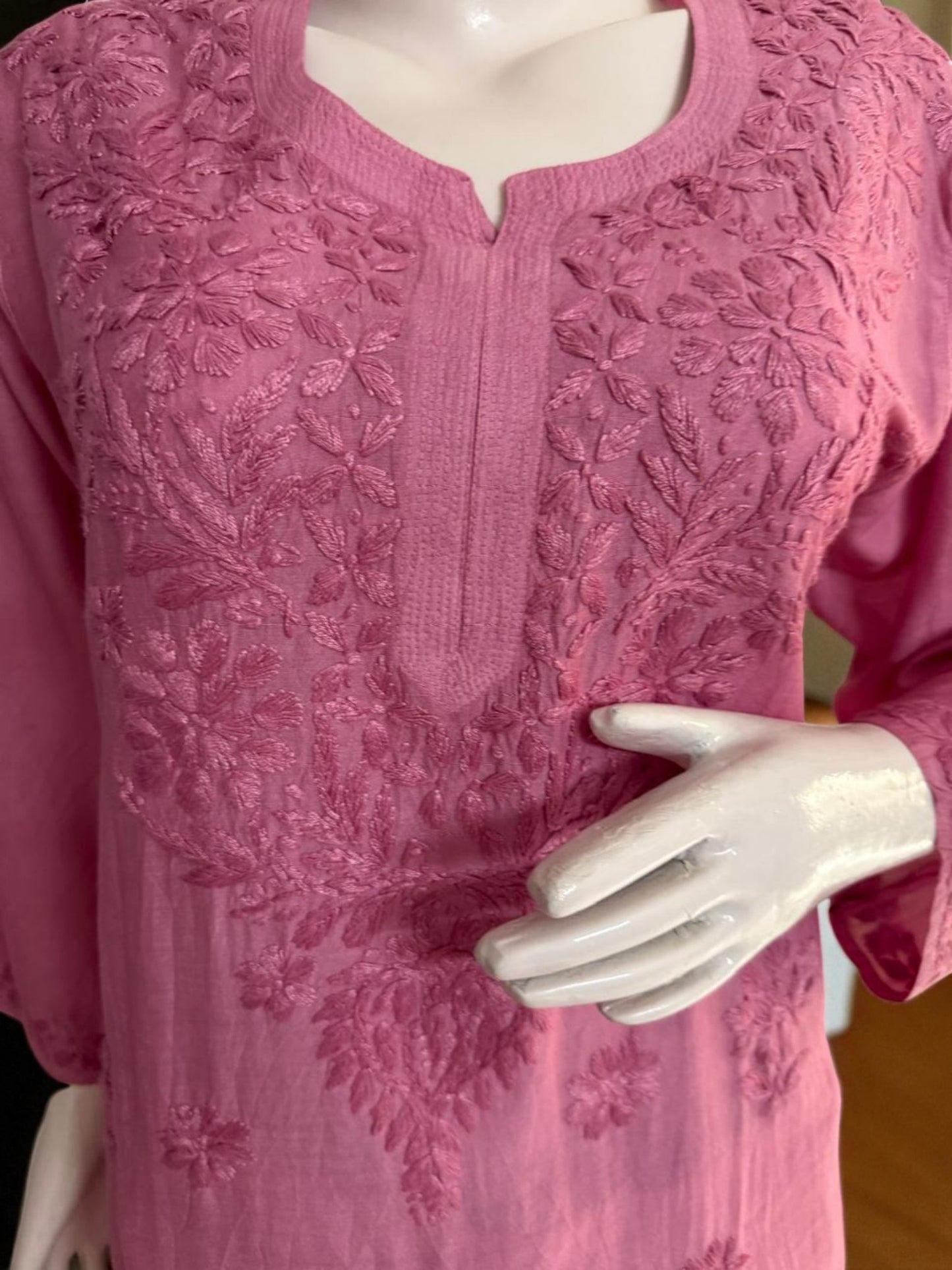 MAUVE PINK  CHANDERI COTTON SUIT WITH CHIKANKARI 011