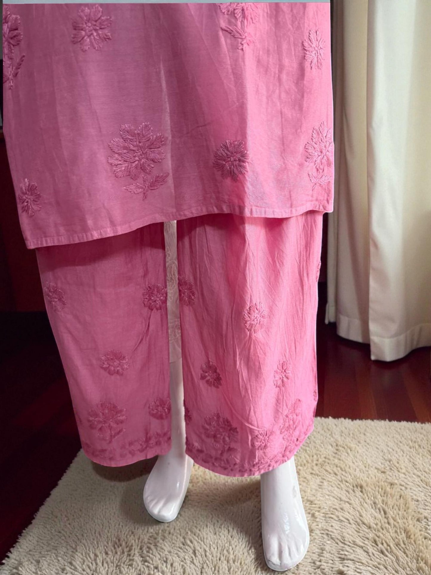 MAUVE PINK  CHANDERI COTTON SUIT WITH CHIKANKARI 011