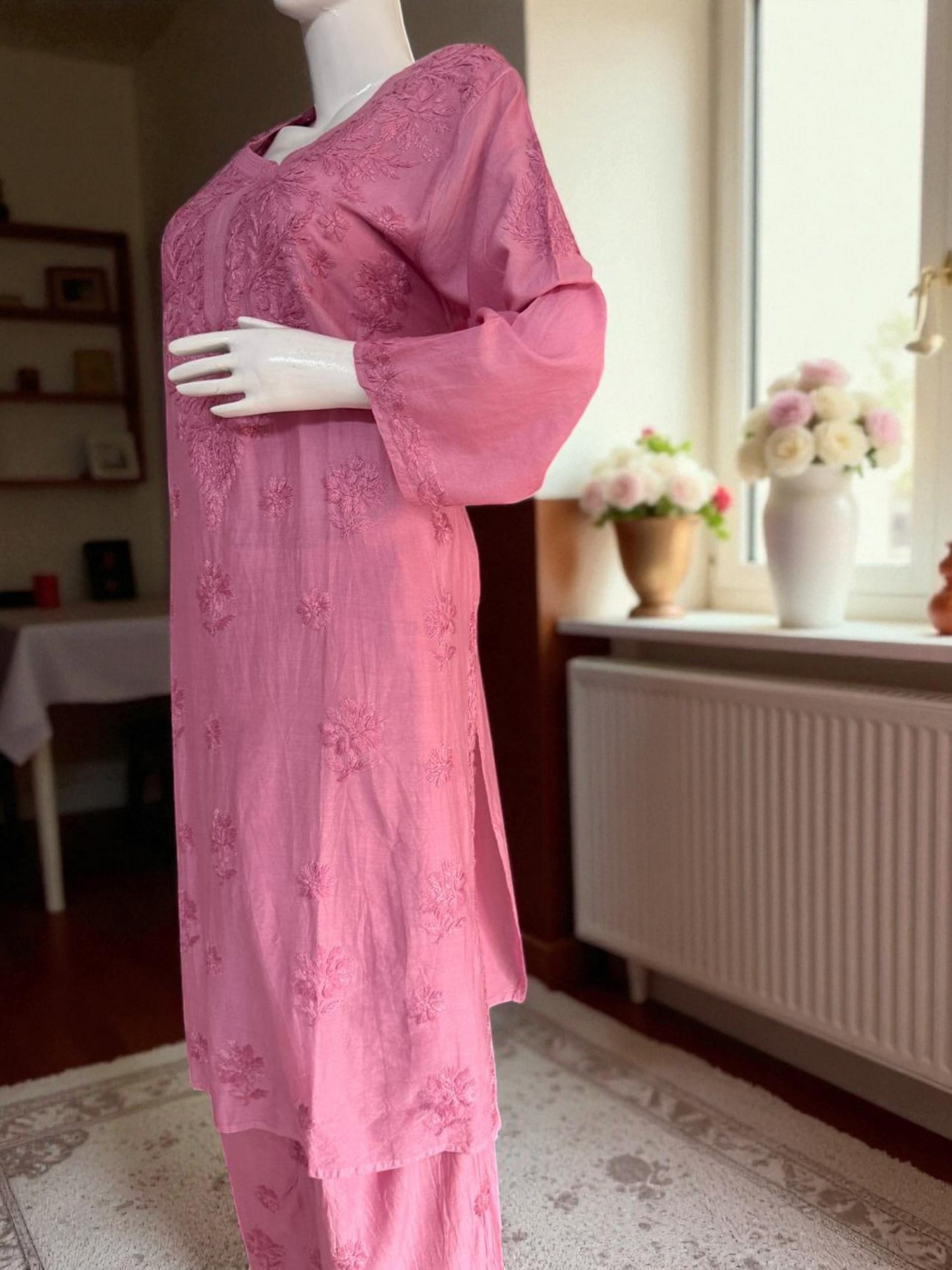 MAUVE PINK  CHANDERI COTTON SUIT WITH CHIKANKARI 011