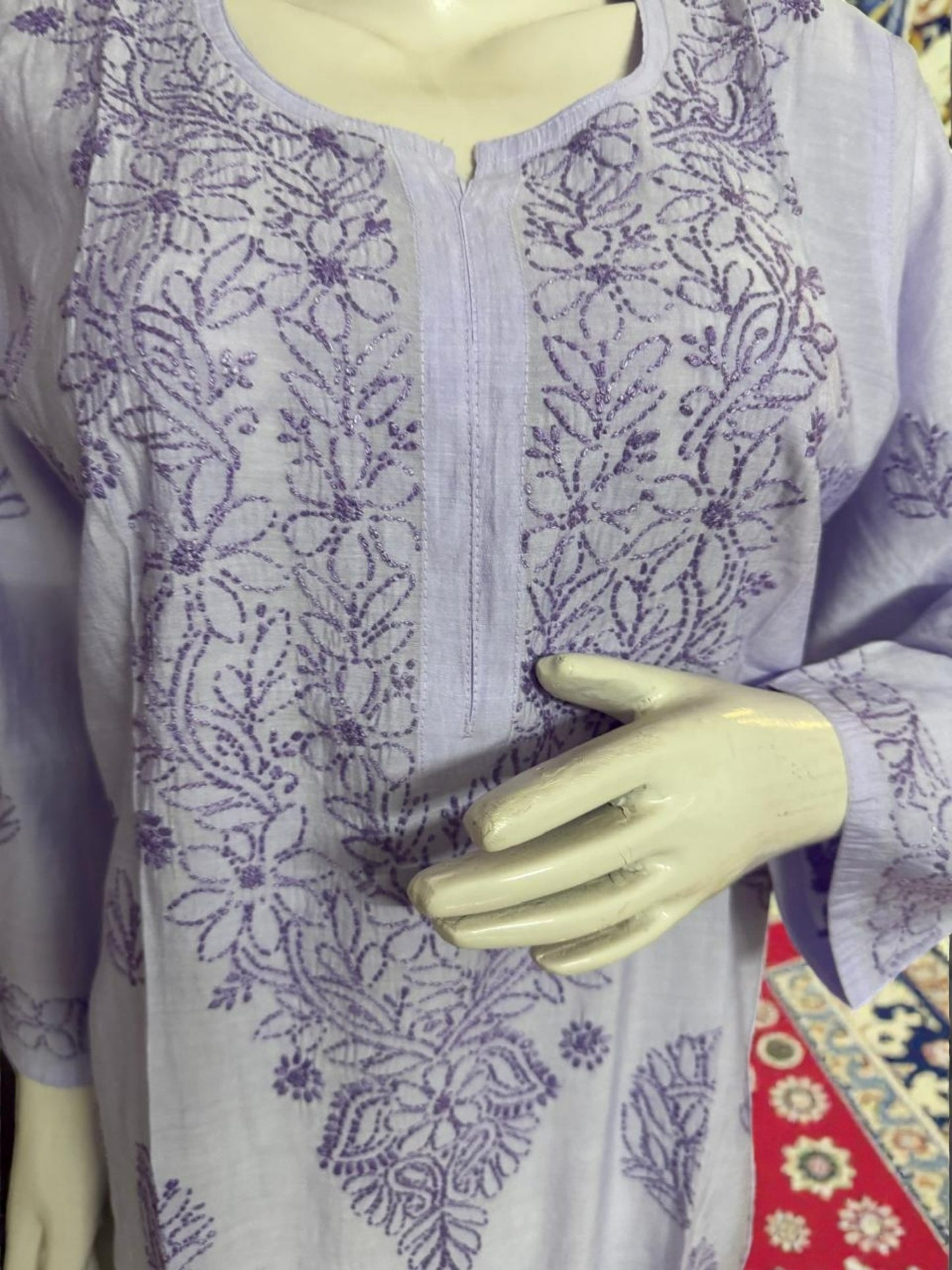 PASTEL CHANDERI COTTON SHADOW WORK CHIKANKARI KURTI