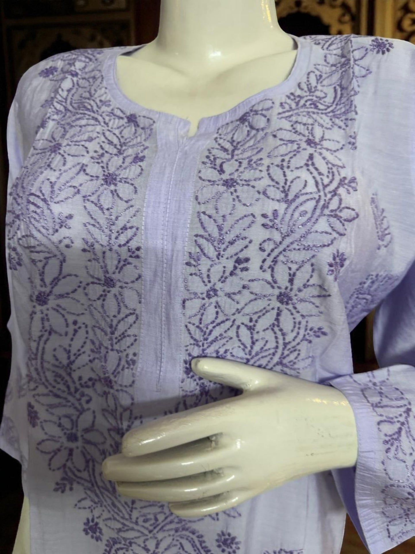 PASTEL CHANDERI COTTON SHADOW WORK CHIKANKARI KURTI