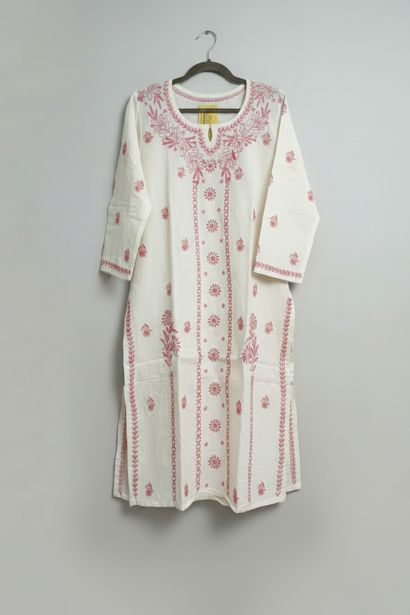 KHADI COTTON CHIKANKARI HAND-EMBROIDERED KURTA
