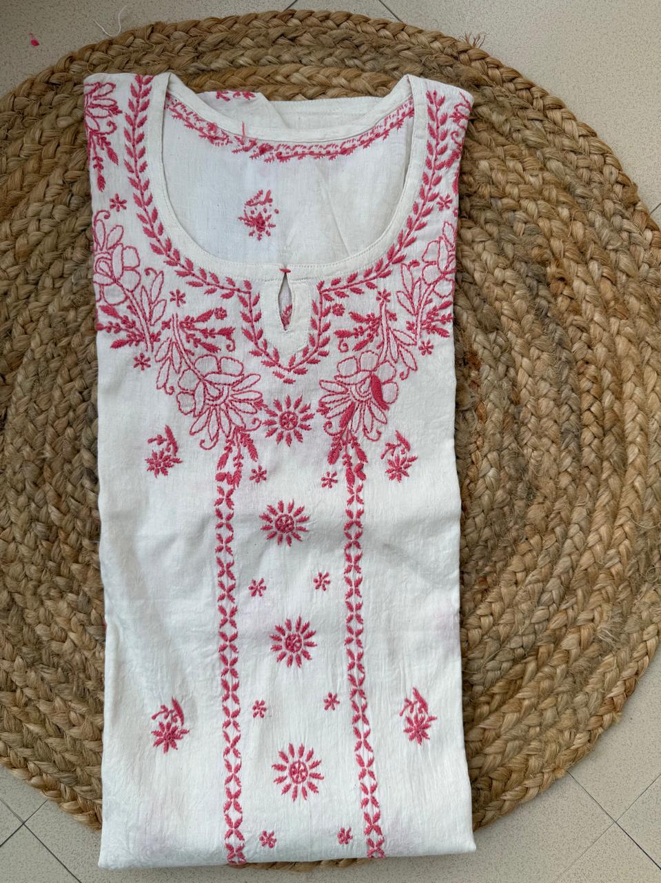 KHADI COTTON CHIKANKARI HAND-EMBROIDERED KURTA