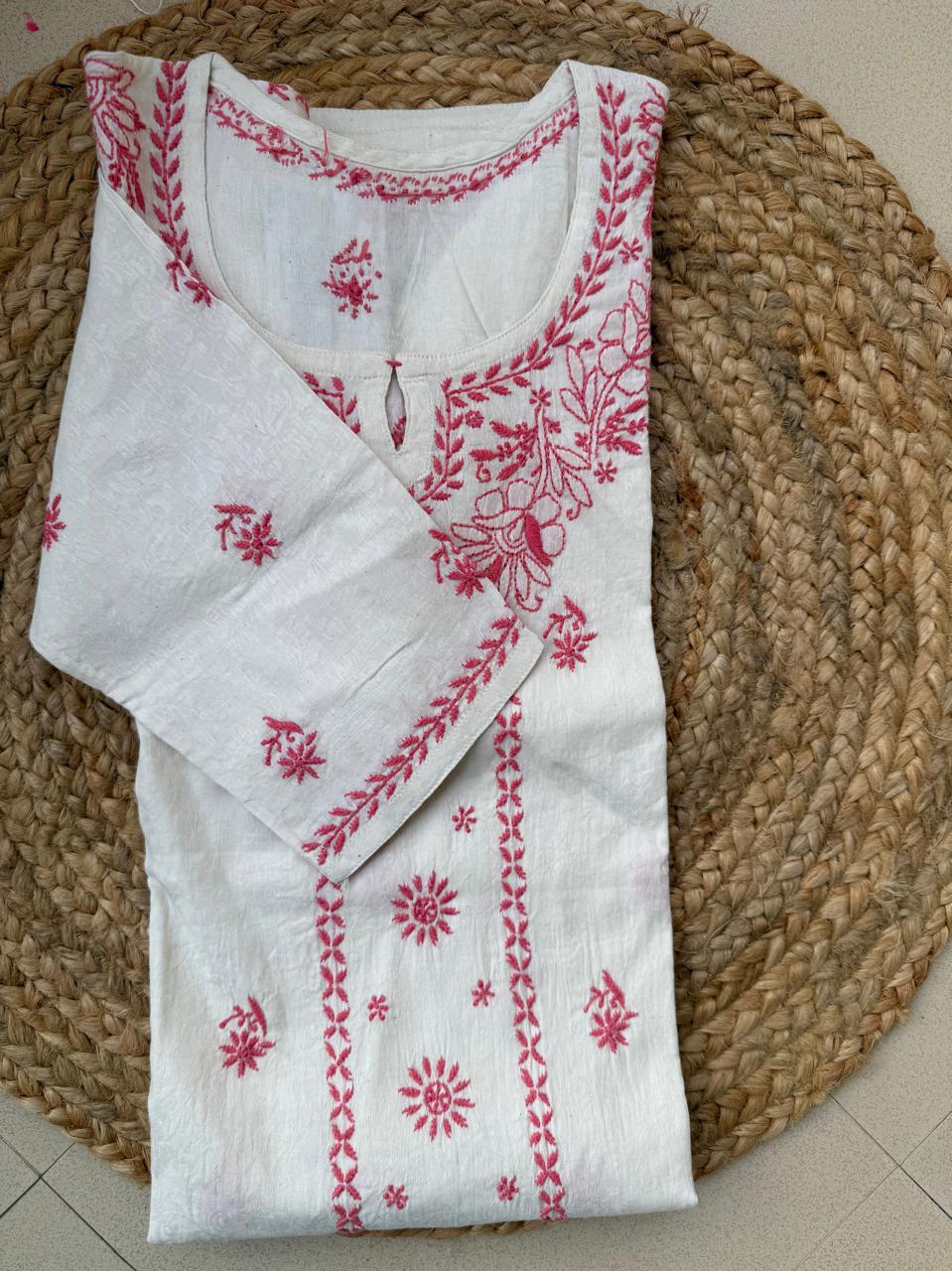 KHADI COTTON CHIKANKARI HAND-EMBROIDERED KURTA