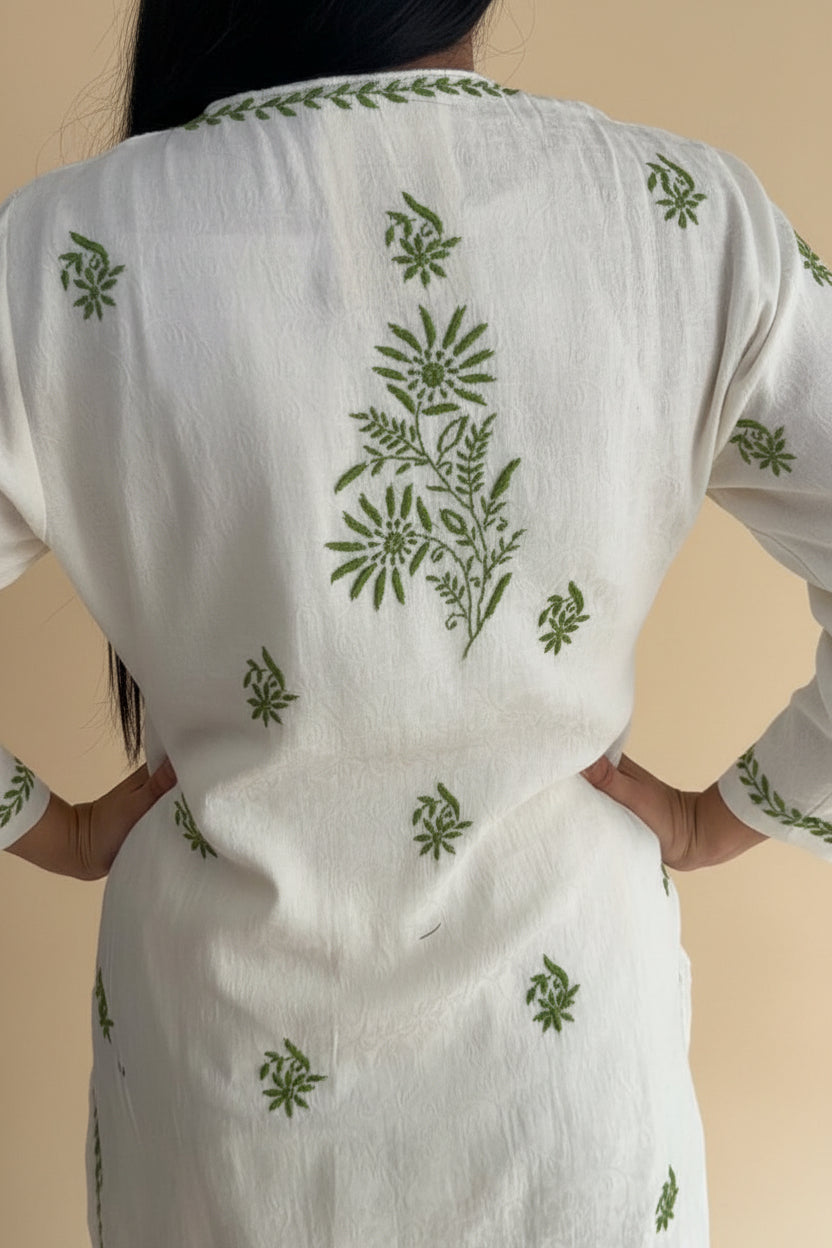 KHADI COTTON CHIKANKARI HAND-EMBROIDERED KURTA