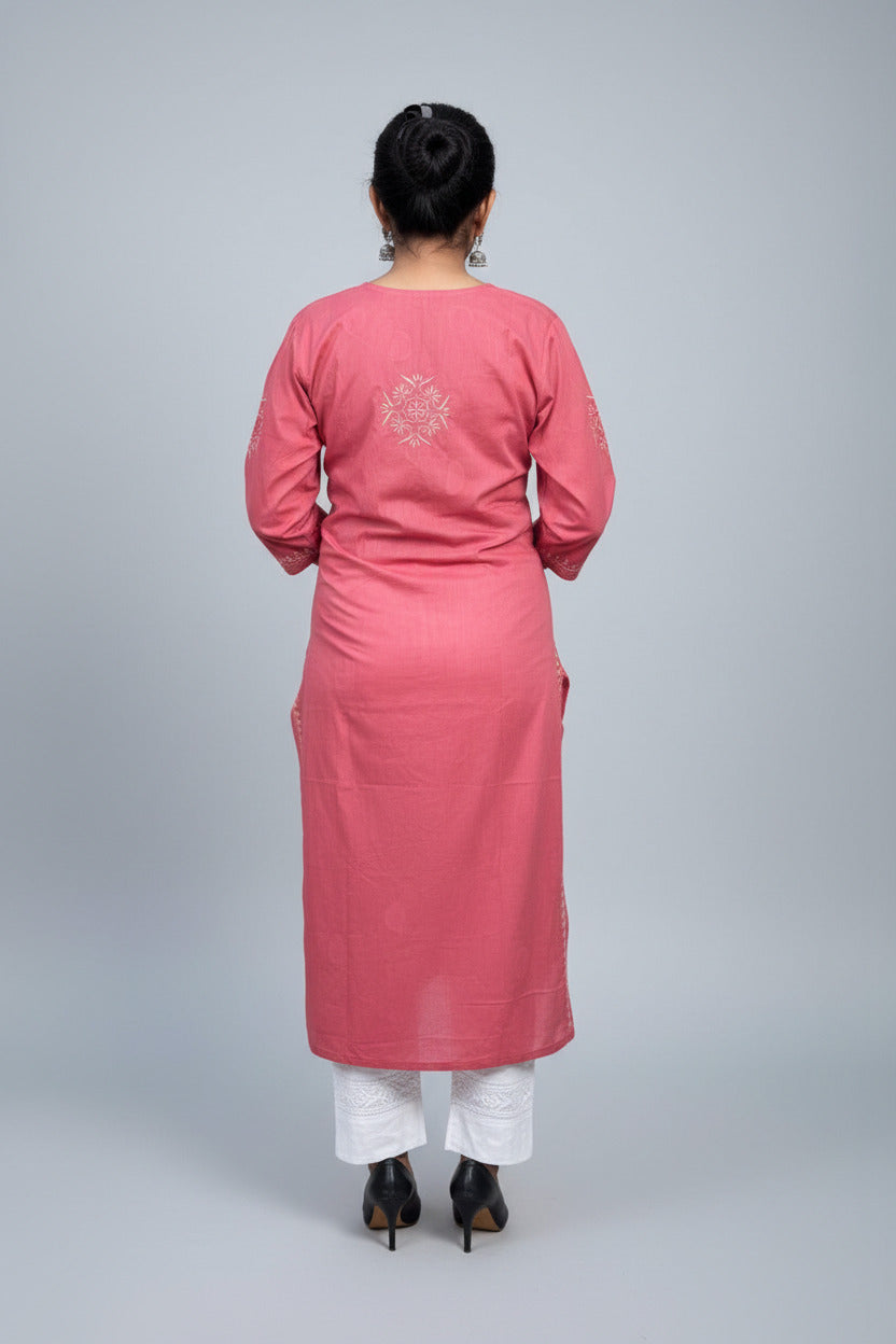 CORAL BLUS COLOR CHIKANKARI STRAIGHT KURTA