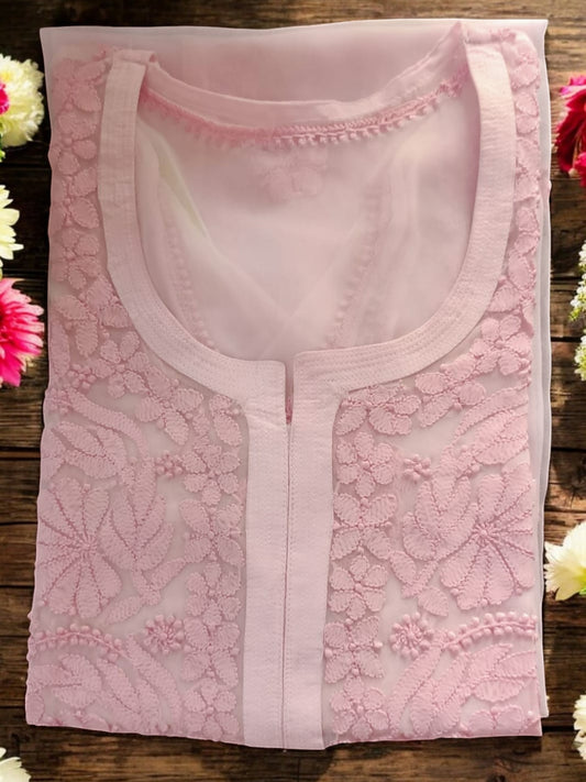PREMIUM GEORGETTE PINK CHIKANKARI KURTI