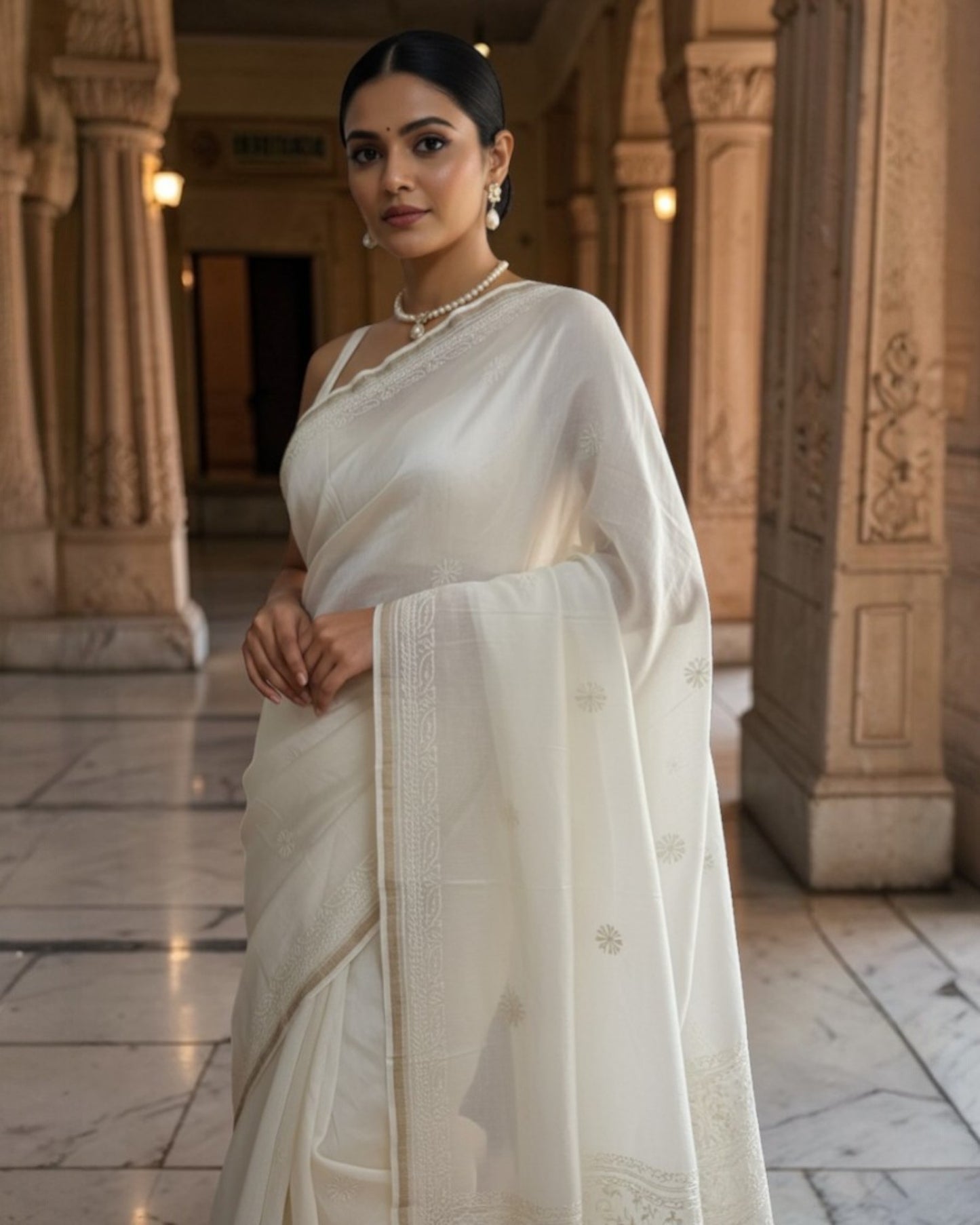 SINGNATURE SINGLE -PURE CHANDERI COTTON CHIKANKARI SAREE