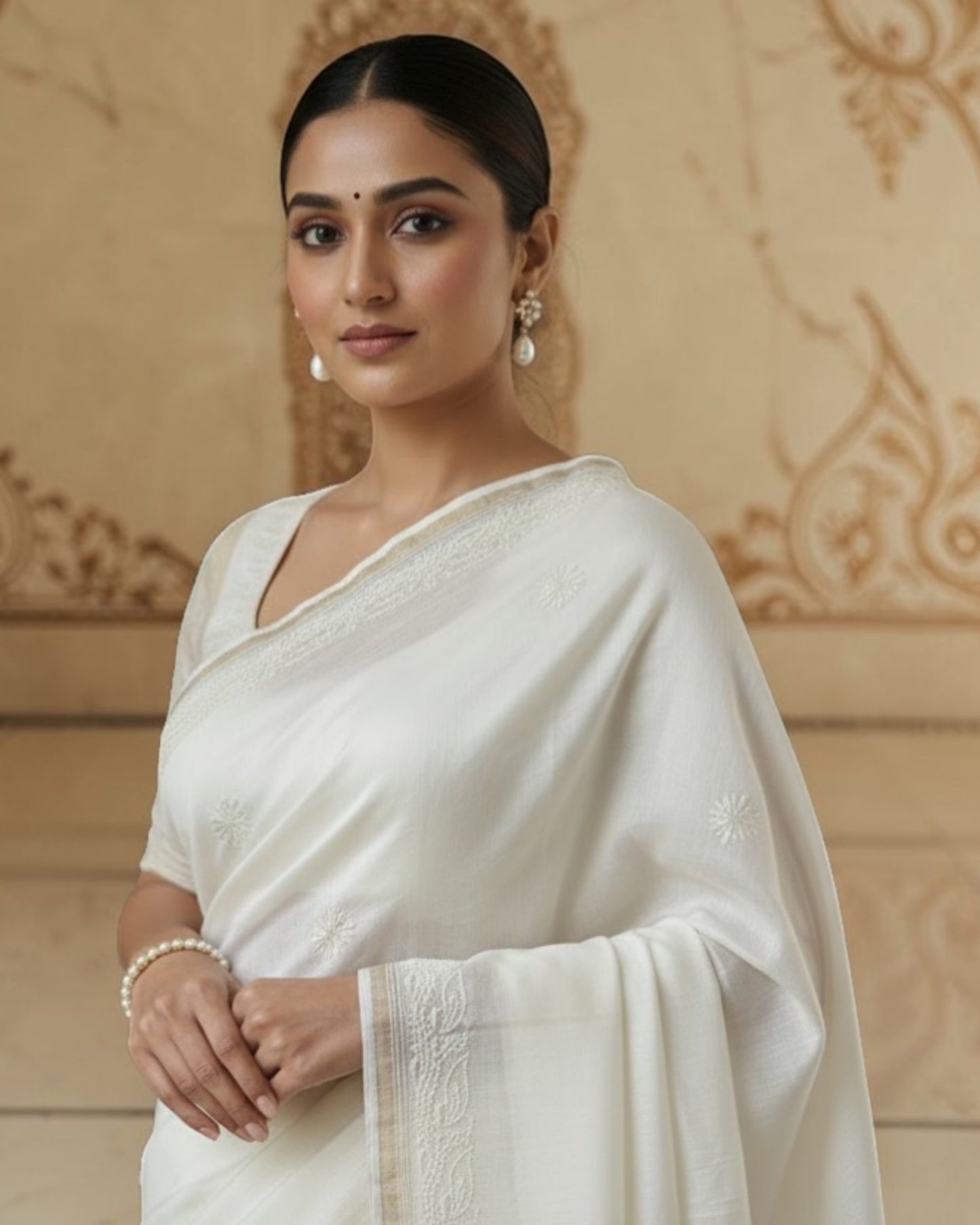SINGNATURE SINGLE -PURE CHANDERI COTTON CHIKANKARI SAREE