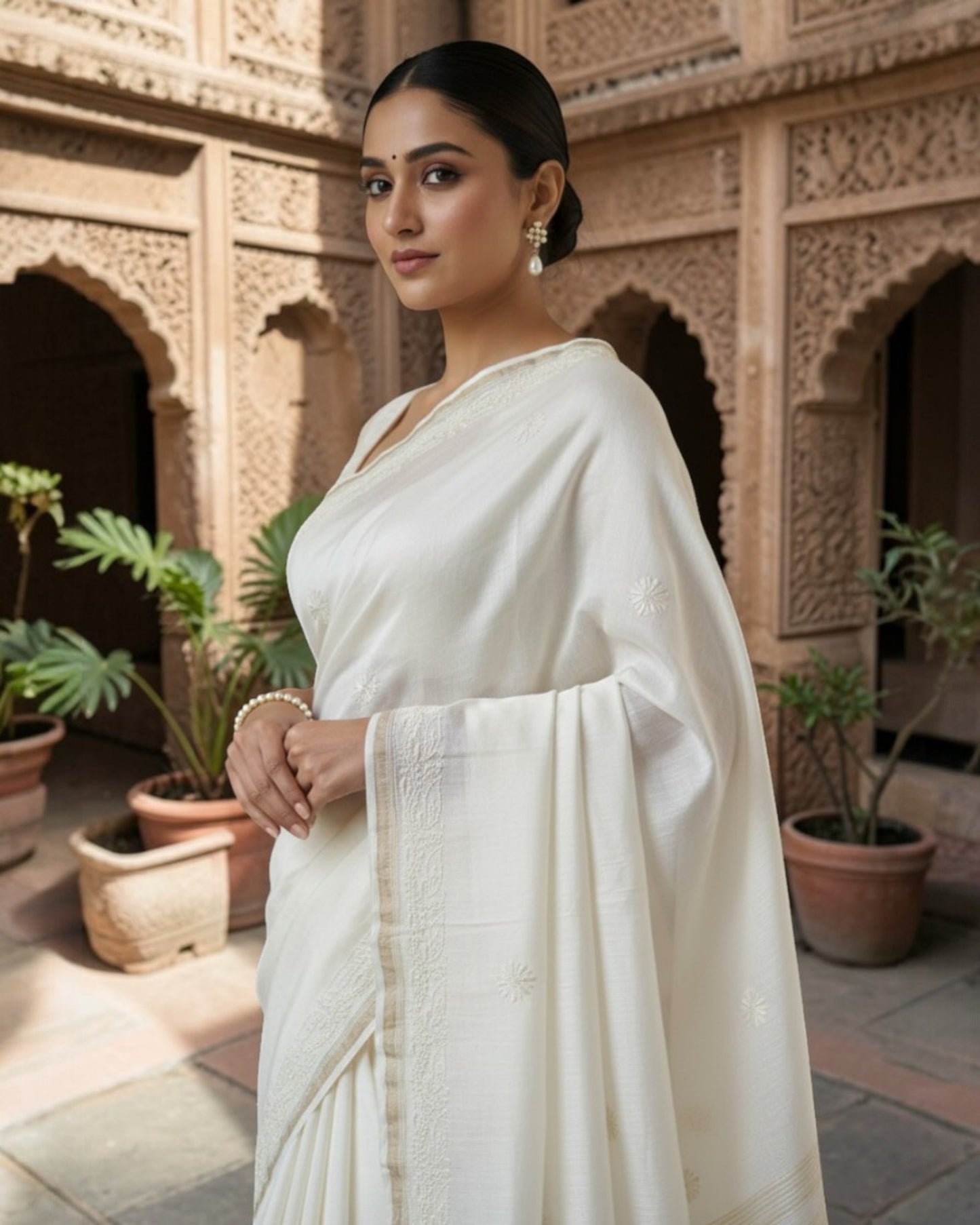 PURE CHANDERI COTTON CHIKANKARI SAREE- SIGNATURE SINGLE