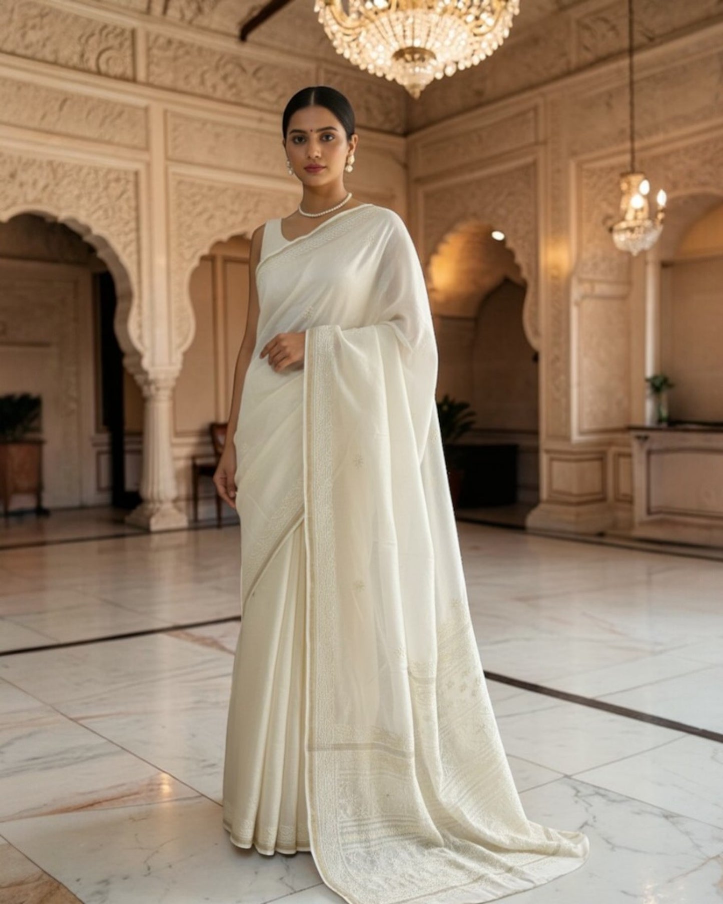 PURE CHANDERI COTTON CHIKANKARI SAREE- SIGNATURE SINGLE