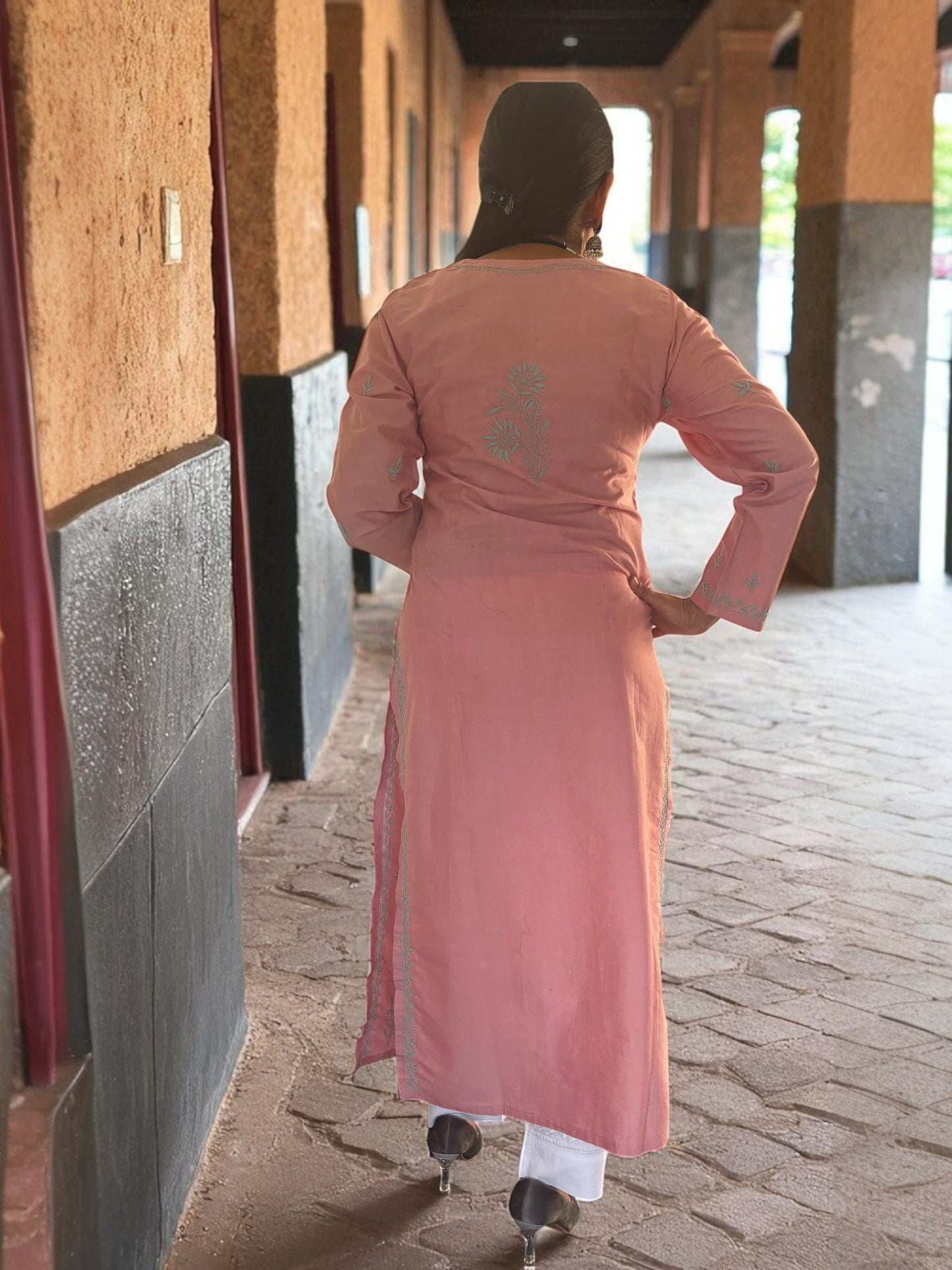 RAJASI PINK HAND-EMBROIDERED CHIKANKARI KURTA