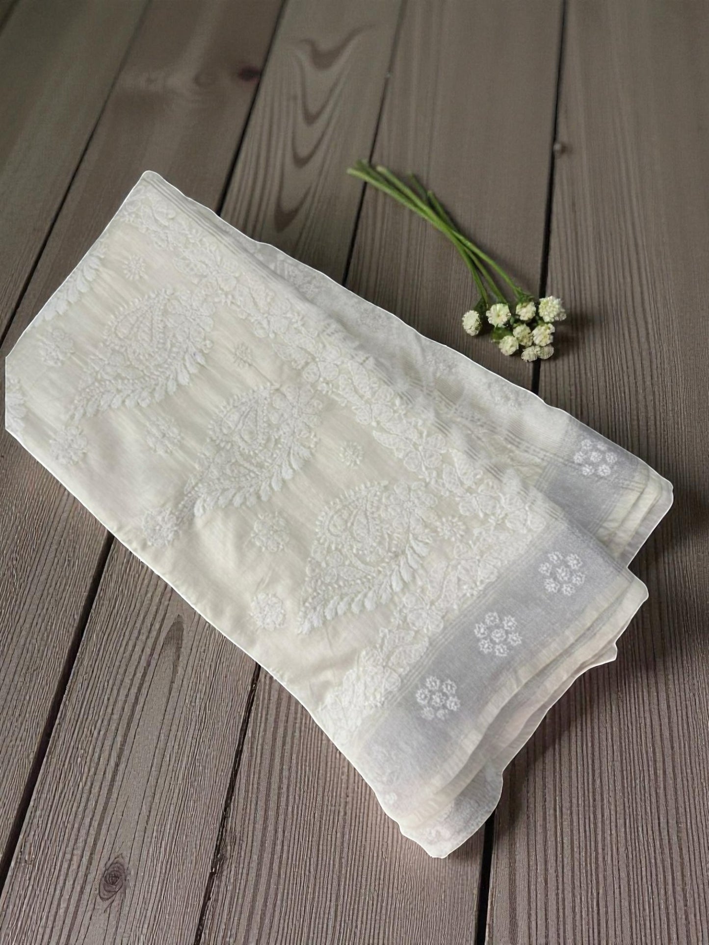 HANDCRAFTED CHANDERI COTTON CHIKANKARI SAREE-GOLDEN